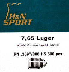 500St. H&N Geschosse .309 7,65mmPara/7,63Mauser RN HS 86grs/5,57g|Haendler&Nattermann BLEI Rundkopf