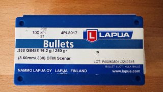 100x LAPUA Scenar .338 250gr OTM GB488 – 4PL8017 – .338 Lapua