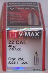 250St. HORNADY .22(.224) - 40 - V-MAX - #22416