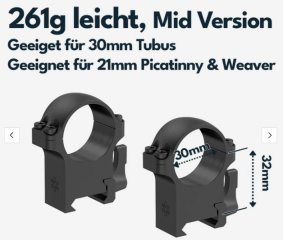 Vector Optics Hebel Stahl-Schnellmontage für 30mm Tubus, 21mm Picatinny/Weaver BH 17 mm