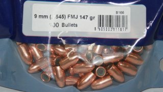 100 Stück PPU | PrviPartizan (9x19) Geschosse #B-166 | 9MM - .3545 - 147grs / 9,50g FMJ | Kurzwaffe