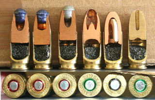 6 verschiedene Schnittmodelle 9 mm Polizeimunition