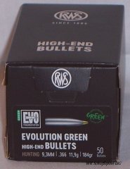50 RWS Geschosse 9,3mm(.366)-184-(11,9g)-EVOLUTION GREEN-#2318523 - Blei Frei -