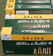 6,5x52R S&B Patronen mit 7,6g (117gr.) und 25-35 Win. Teilmantelpatronen
