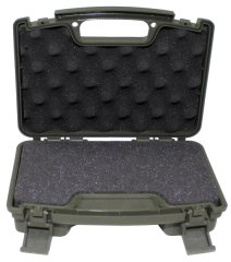 Pistolen-Koffer, Kunststoff, klein, innen 25x14x7cm, abschließbar, Schaumstoffeinsatz, Oliv