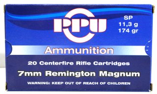 20 Schuss / 20 Patronen PPU 7MM Rem. Mag. A-115 174gr 11,3g SP Teilmantel Munition Partizan 7MM RMag