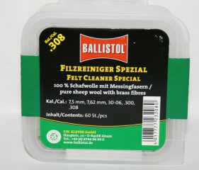 60 x BALLISTOL Reinigungsfilze/Filzreiniger SPEZIAL Cal.30 Schafwolle mit Messingfasern! 7,62mm 308