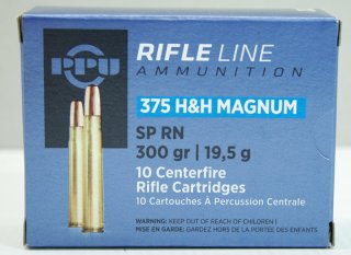 10 Schuss / 10 Patronen PPU .375 H&H A-267 300gr 19,5g SP Teilmantel JAGD Munition 375 Holland & Hol