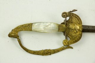 Degen, Frankreich, Louis Philippe, Brigade General, Bronzegriffstück, vergoldet, mit Löwenkopf und O
