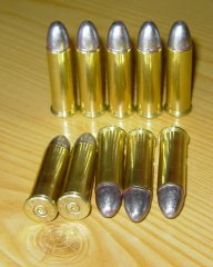 10 Stück Dekos .38 Spezial / .38Spz. / .38 Special Cowboy Blei Rundkopf Geschosse Messinghülsen