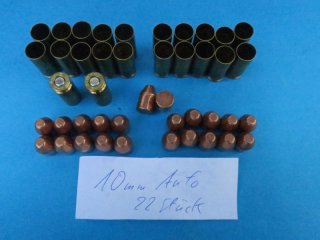 22 ladefertige 10mm Auto Hülsen und 22 Geschosse dazu