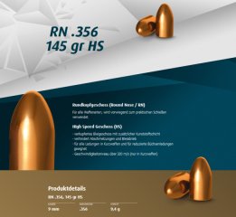 500St. H&N Geschosse .356 9MM RN HS 145grs 9,4g Haendler&Natermann BLEIGESCHOSSE Rundkopf 38 SUPER A