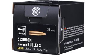 50 Stück NEUE RWS Geschosse SCORION Match Geschosse HP .30 / .308 - 155grs / 10g Hohlspitz GERMANY