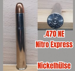 .470 NE (Nitro Express), FMJ, Nickelhülse, Deko-Patrone