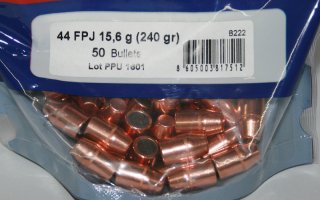 50 Stück PPU | PrviPartizan 44er Geschosse #B-222 | .4285 240grs / 15,60g FPJ Vollmantel-Flachkopf