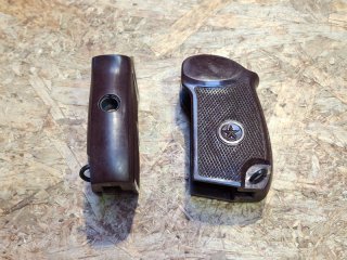 Makarov Griffschalen, original russisch, braunes Bakelit, Sowjetstern an beiden Seiten