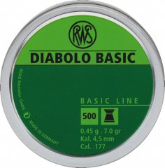 500 Stück RWS BASIC L DIABOLO 4,5mm 0,45g #2315092 für LuftGewehr und LuftPistole | Blei Flachkopf