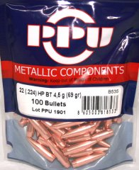 100 Stück PPU | PrviPartizan Geschosse #B-535 | .224 / 5,56mm | 69grs / 4,47g HP BT Hohlspitz MATCH
