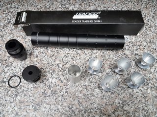 Leader Schalldämpfer für Luftgewehre mit 1/2"x20 UNF Gewinde, F-Zeichen # SSZ Berka