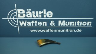 Historisches Pulverhorn für Schwarzpulver, mit Reinigungsnadel; Perkussion, Steinschloß, Radschloß