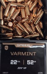 .22/.224/52grs Speer Target Match HP Geschosse 100 Stk. No. 1035 # SSZ Berka