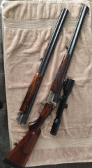 BBF Bockbüchsflinte Suhl Merkel 222 Rem. 16/70, Zielfernrohr Swarovski 2,2-9x42 und BDF WL