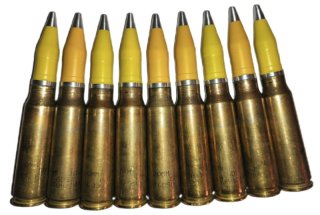 20 mm Vulcan Dekopatrone 20x102 mm Vulcan Deko Patrone 20 x 102 mm Dekomunition gelb Geschoss