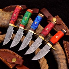 Damast Messer 5 stück Damaszener Stahl Jagd Knife Damascus Hunting Bowie CRS6