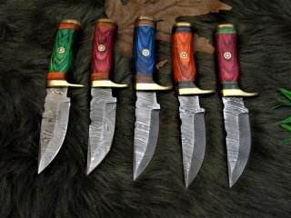 Damast Messer 5 stück Damaszener Stahl Jagd Knife Damascus Hunting Bowie CRS02