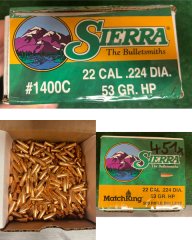 Sierra SMK Match King 53grs HP FlatBase #1400C 451 Stück .22Cal