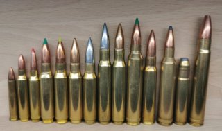 Set Langwaffen/Gewehr Patronen, 14 Stück, verschiedene Geschosse, Deko-Patrone
