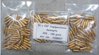 50 Blaser CDP Geschosse .243, 100 grain, Teilmantel, NEU