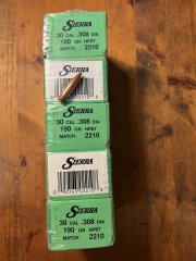 100x30. Cal .308" 190gr HPBT Sierra Match