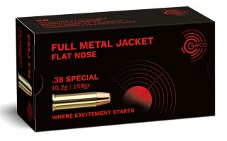 50 Schuss GECO .38 SPECIAL FMJ Flat Nose Vollmantel Flachkopf Munition 158gr 10,2g Revolverpatronen