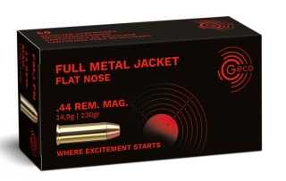 50 Schuss GECO .44 Rem. Mag FMJ Flat Nose Vollmantel Flachkopf Munition 230gr 14,9g Revolverpatronen