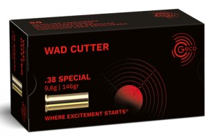 50 Schuss GECO .38 SPECIAL WC WAD CUTTER Präzisions Scheiben Munition 146gr 9,6g Revolverpatronen