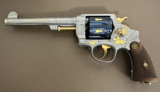 CUSTOMGRAVUR mit Goldeinlagen Revolver Smith & Wesson Hand Ejector Kal. 455 Webley MK II
