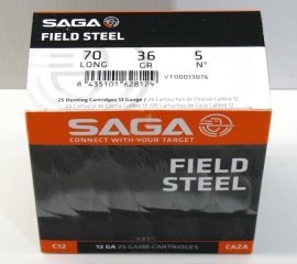 25 x SAGA FIELD STEEL Bleifrei Stahlschrot Jagdschrotpatronen 12/70 3,0mm #5 36g No 5 - 1050 BAR