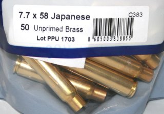 50 Stück NEUE PPU/PrviPartizan Langwaffenhülsen 7,7x58 Japanese Boxerzündung / Unprimed Brass #C-383