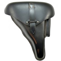 REPRO Deutsche Wehrmachts-Koffertasche (Verwahrtasche, Holster) für Pistole P.38, schwarzes Leder