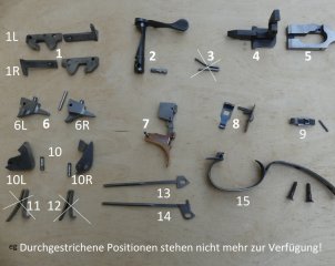 Verschiedene Ersatzteile für orig. Miroku Anschütz Bockflinte, Kal. 12/70
