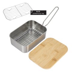 Edelstahl Lunch Box 0,9L mit Schneidebrett aus Bambusholz - auch Teller / Napf / Kochtopf / Garer