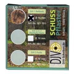 SCHUSSPFLASTER á 1000 Stück im Spenderpack DJV-Scheibe BOCK Rehbock 100m Nr. 1 BRAUN Jagdkurs 16mm