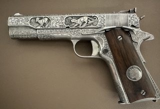 customgravierter COLT 1911 Kal. .45ACP VOLLGRAVUR weltweiter Unikat mit dt. Beschuß