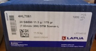 100 St.LAPUA Geschosse.30(.308Dia.)- 175gr-OTM SCENAR-L-#GB550