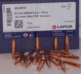 100St. LAPUA Geschosse 6,5mm(.264Dia.) - 136 - OTM SCENAR-L - #GB546