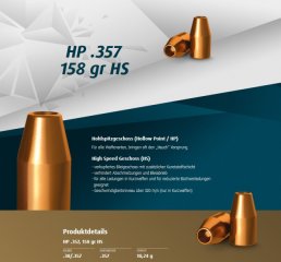 H&N Geschosse .357 HP HS 158gr. 500St. (.357Mag)