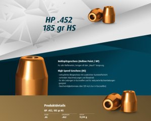 H&N Geschosse .452 HP HS 185gr. 500St. (.45ACP)