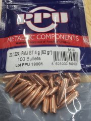 .22/.224/62grs. FMJ-BT PPU Geschosse 100 stk #B-419# SSZ Berka