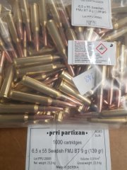 6,5x55/139grs. PPU A-083Bulk Swedish FMJBT 100 Stk. A-083B# SSZ Berka